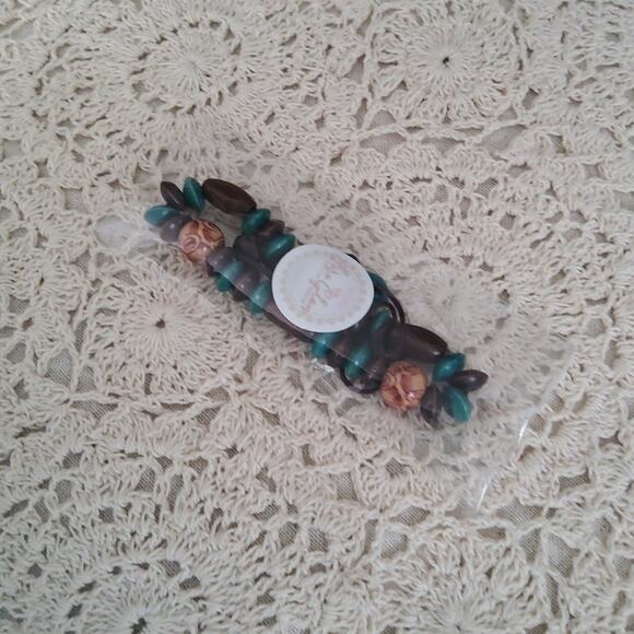 Wooden Bead Stacked Slide Bracelet Brown Turquoise - Picture 7 of 7
